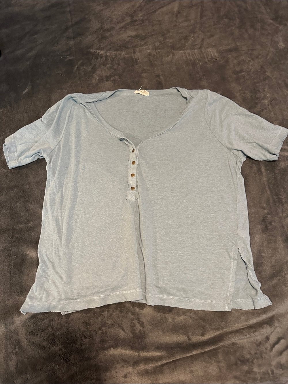 Casual Short-Sleeve Henley Tee in Light Blue